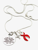 Red Ribbon Necklace - I Can Do All Things Through Christ Who Strengthens Me