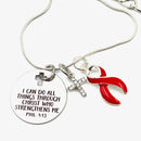 Red Ribbon Necklace - I Can Do All Things Through Christ Who Strengthens Me