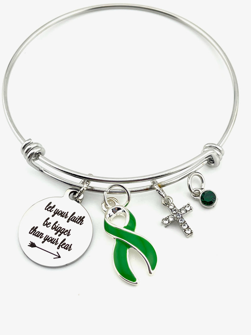 Green Ribbon Charm Bracelet - Let Your Faith Be Bigger than Your Fear