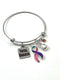 Pink Purple Teal (Thyroid Cancer) Ribbon - Total Badass - Boxing Glove Charm Bracelet