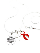 Red Ribbon Necklace - I Will Hold You Up When Your Strength Fails - Rock Your Cause Jewelry