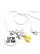 Gold Ribbon Necklace - Let Go, Let God - Childhood Cancer Awareness Gift - Rock Your Cause Jewelry
