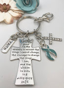 Light Blue Ribbon Serenity Prayer Keychain - God Grant Me / Encouragement Gift - Rock Your Cause Jewelry