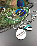 Teal & White Ribbon - Nevertheless, She Persisted Necklace - Rock Your Cause Jewelry