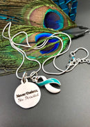 Teal & White Ribbon - Nevertheless, She Persisted Necklace - Rock Your Cause Jewelry