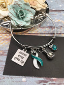 Never Ever Give Up Charm Bracelet / Cancer Survivor Awareness Gift, Chronic Illness, Spoonie / Surgery Gift - Pick ANY RIBBON Color