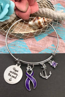 Purple Ribbon Charm Bracelet - Hope Anchors the Soul - Rock Your Cause Jewelry