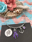Purple Ribbon Charm Bracelet - Hope Anchors the Soul - Rock Your Cause Jewelry