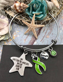 Lime Green Ribbon Necklace - You Can't Stop the Waves But You Can Learn To Surf - Rock Your Cause Jewelry