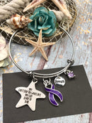 Purple Ribbon Starfish Charm Bracelet - You Can't Stop the Waves, But You Can Learn to Surf - Rock Your Cause Jewelry