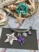 Purple Ribbon Starfish Charm Bracelet - You Can't Stop the Waves, But You Can Learn to Surf - Rock Your Cause Jewelry