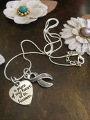 Gray (Grey) Ribbon Necklace - A Piece of my Heart is in Heaven - Rock Your Cause Jewelry