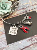 Red Ribbon Charm Bracelet - Never Ever Give Up - Rock Your Cause Jewelry