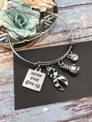 Never Ever Give Up Charm Bracelet / Cancer Survivor Awareness Gift, Chronic Illness, Spoonie / Surgery Gift - Pick ANY RIBBON Color