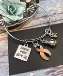 Never Ever Give Up Charm Bracelet / Cancer Survivor Awareness Gift, Chronic Illness, Spoonie / Surgery Gift - Pick ANY RIBBON Color