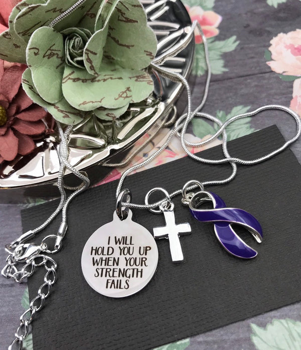 Violet Purple Ribbon Necklace - I Will Hold You Up When Your Strength Fails - Rock Your Cause Jewelry