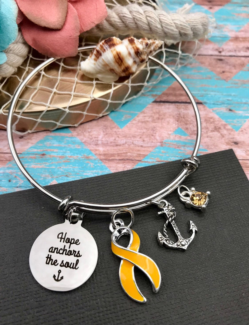 Gold Ribbon Bracelet - Hope Anchors the Soul - Rock Your Cause Jewelry