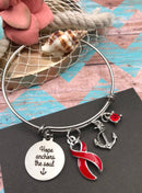Red Ribbon Charm Bracelet - Hope Anchors the Soul - Rock Your Cause Jewelry