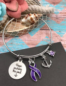 Purple Ribbon Charm Bracelet - Hope Anchors the Soul - Rock Your Cause Jewelry