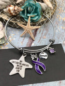 Purple Ribbon Starfish Charm Bracelet - You Can't Stop the Waves, But You Can Learn to Surf - Rock Your Cause Jewelry