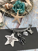 Black Ribbon Charm Braclet - You Can't Stop the Waves, But You Can Learn to Surf - Rock Your Cause Jewelry