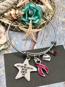 Burgundy Ribbon Charm Bracelet - You Can't Stop the Waves but You Can Learn To Surf - Rock Your Cause Jewelry