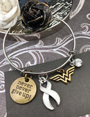 White Ribbon Hero Charm Bracelet - Never Never Give Up - Rock Your Cause Jewelry