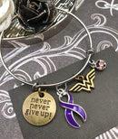 Purple Ribbon Hero Charm Bracelet - Never Never Give Up - Rock Your Cause Jewelry