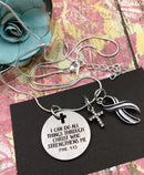 ALS / Blue & White Striped Ribbon Necklace - I Can Do All Things Through Christ Who Strengthens Me - Phil 4:13 - Rock Your Cause Jewelry