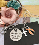 Peach Ribbon Necklace - With God All Things are Possible Necklace - Rock Your Cause Jewelry