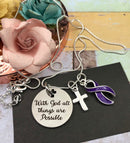 Purple Ribbon Necklace - With God All Things are Possible / Encouragement Gift - Rock Your Cause Jewelry