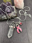 Pink Ribbon Healing Quartz Crystal Necklace - Rock Your Cause Jewelry