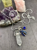 Dark Navy Blue Ribbon Healing Crystal Quartz Necklace - Rock Your Cause Jewelry