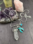 Light Blue Ribbon Healing Quartz Crystal Necklace - Rock Your Cause Jewelry