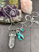 Light Blue Ribbon Healing Quartz Crystal Necklace - Rock Your Cause Jewelry