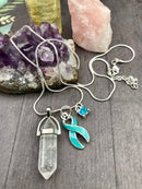 Light Blue Ribbon Healing Quartz Crystal Necklace - Rock Your Cause Jewelry