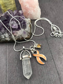 Peach Ribbon Healing Quartz Crystal Necklace - Endometrial / Uterine Cancer Survivor Awareness - Rock Your Cause Jewelry