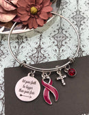Burgundy Ribbon Charm Bracelet - Let Your Faith be Bigger Than Your Fear - Rock Your Cause Jewelry