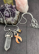 Peach Ribbon Healing Quartz Crystal Necklace - Endometrial / Uterine Cancer Survivor Awareness - Rock Your Cause Jewelry