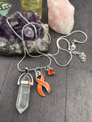 Orange Ribbon Healing Quartz Crystal Necklace - Rock Your Cause Jewelry