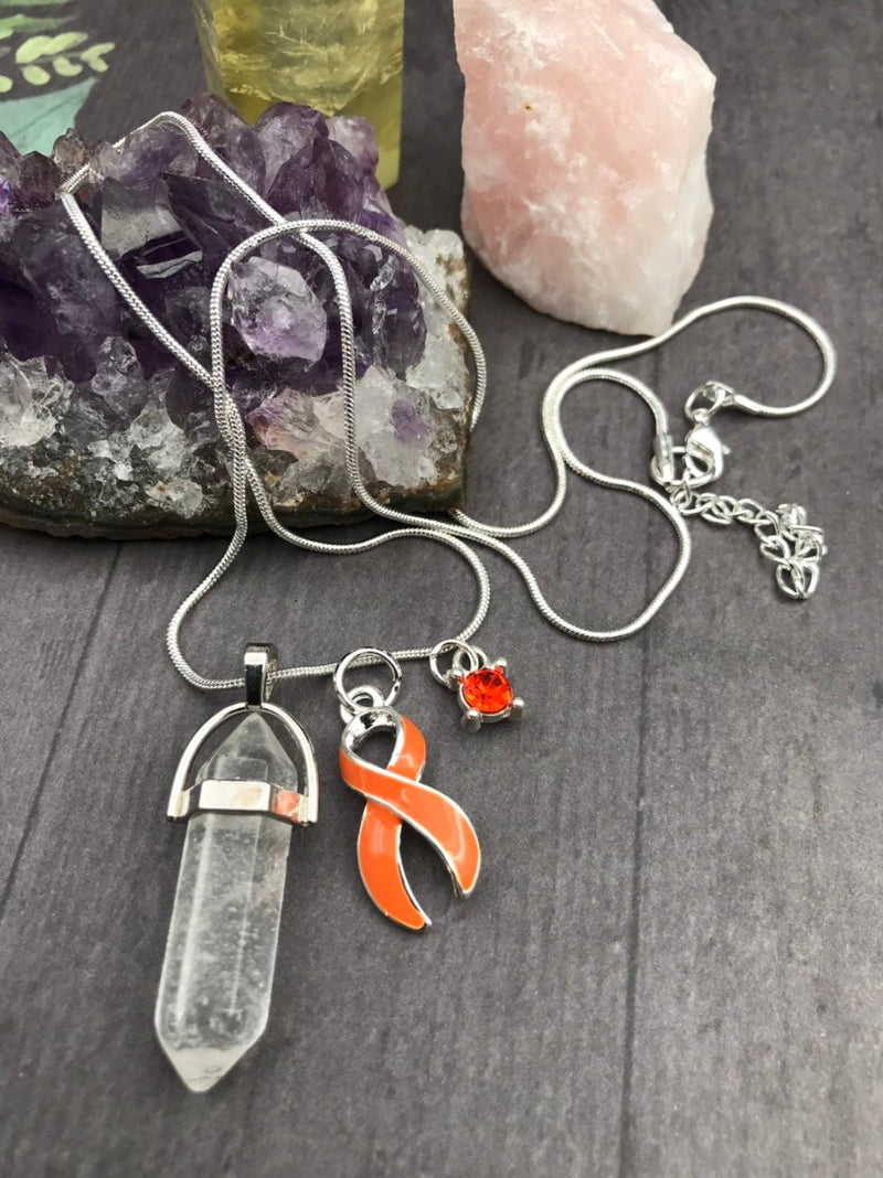Orange Ribbon Healing Quartz Crystal Necklace - Rock Your Cause Jewelry
