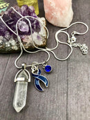 Dark Navy Blue Ribbon Healing Crystal Quartz Necklace - Rock Your Cause Jewelry