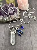 Dark Navy Blue Ribbon Healing Crystal Quartz Necklace - Rock Your Cause Jewelry