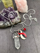 Red & White Ribbon Healing Crystal Quartz Necklace - Rock Your Cause Jewelry