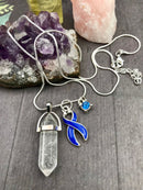 Periwinkle Ribbon Necklace - Healing Clear Quartz Pendant - Rock Your Cause Jewelry