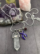 Violet Purple Ribbon Necklace - Healing Clear Quartz Crystal Pendant - Rock Your Cause Jewelry