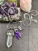 Purple Ribbon Healing Crystal Quartz Necklace - Rock Your Cause Jewelry