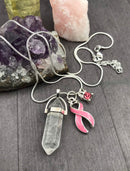 Pink Ribbon Healing Quartz Crystal Necklace - Rock Your Cause Jewelry