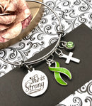 Lime Green Ribbon Charm Bracelet - She is Strong / Proverbs 34:25 - Rock Your Cause Jewelry