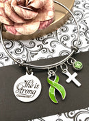 Lime Green Ribbon Charm Bracelet - She is Strong / Proverbs 34:25 - Rock Your Cause Jewelry